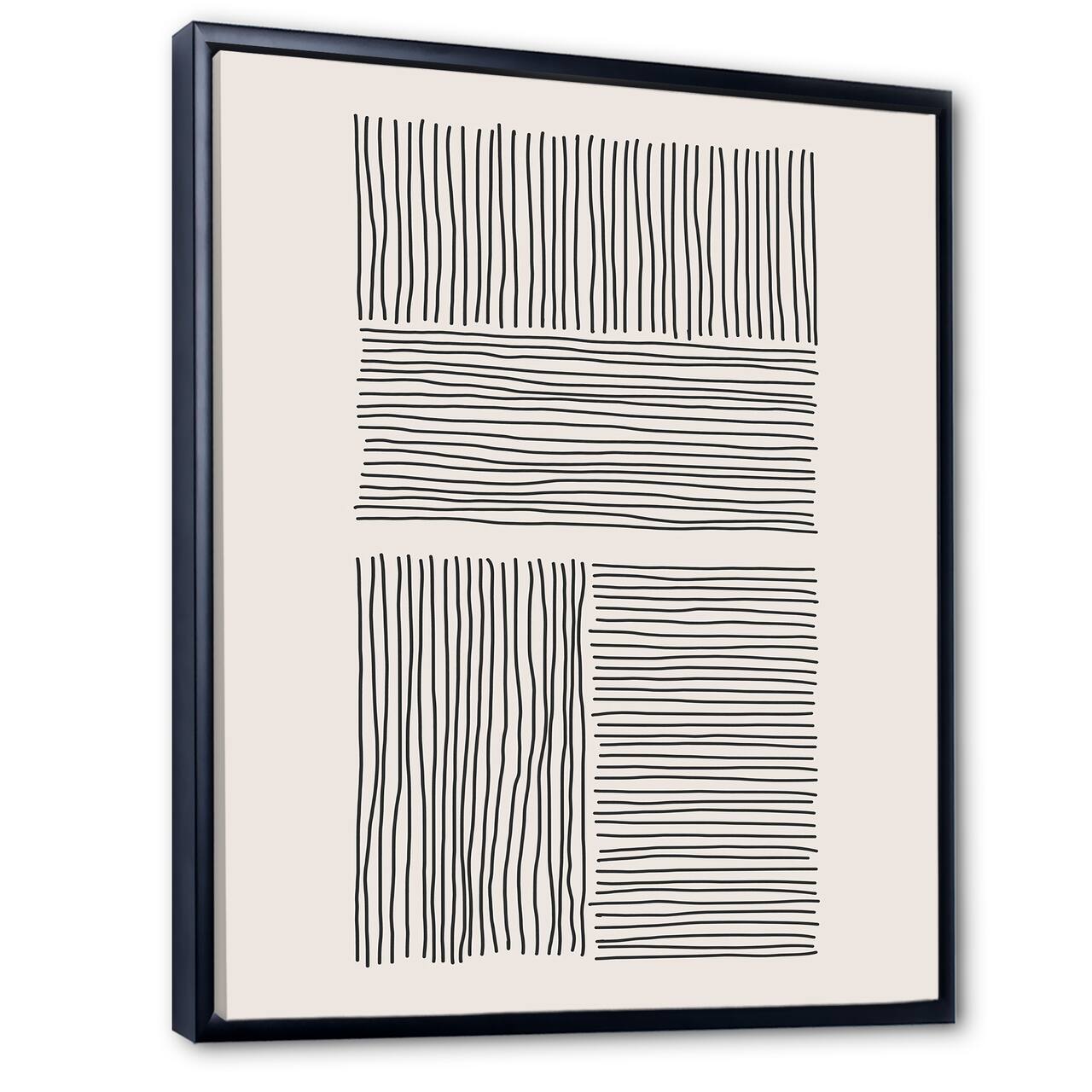 Designart - Minimal Geometric Lines And Squares IV - Modern Canvas Wall Art Print in Black Frame
